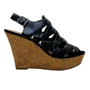 Nine West Women’s Black Leather Wedge Open Toe Josette Sandals Size 9M